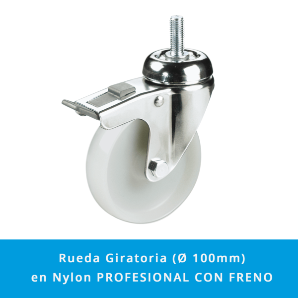 Rueda Giratoria con Freno Cargas Pesadas en Nylon | Montaje en Espárrago | Ruedas Industriales - Imagen 2
