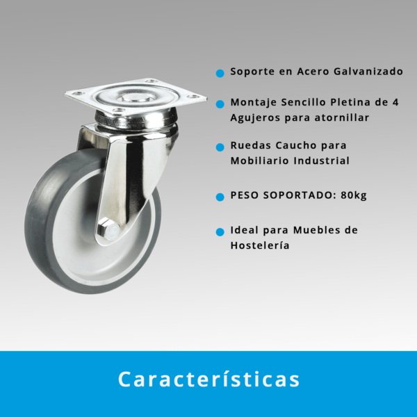 Rueda Giratoria Cargas Pesadas en Caucho | Montaje en Pletina | Ruedas Industriales - Imagen 4
