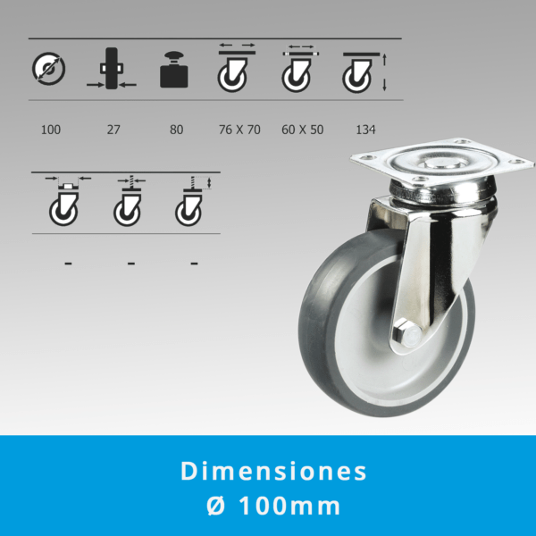 Rueda Giratoria Cargas Pesadas en Caucho | Montaje en Pletina | Ruedas Industriales - Imagen 3